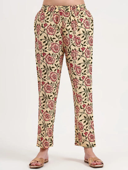 Beige Pure Cotton Sequins Work Straight Kurta Trouser Dupatta Set