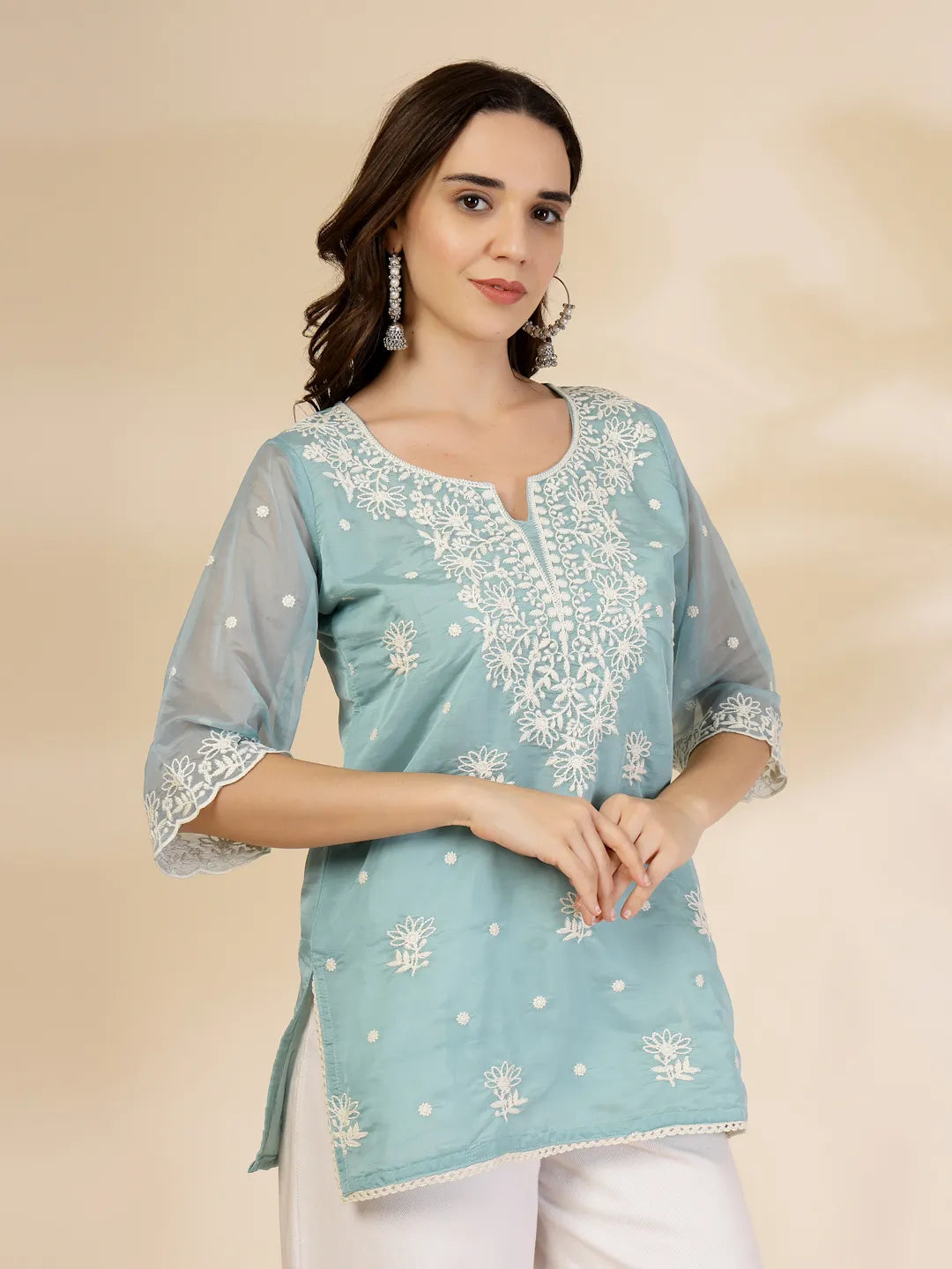 Teal Blue Organza Top