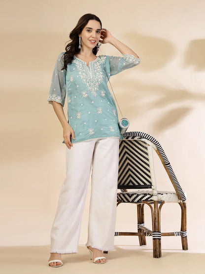 Teal Blue Organza Top