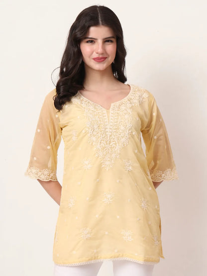 Yellow Thread Work Organza Top