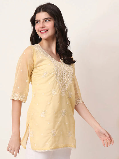 Yellow Thread Work Organza Top