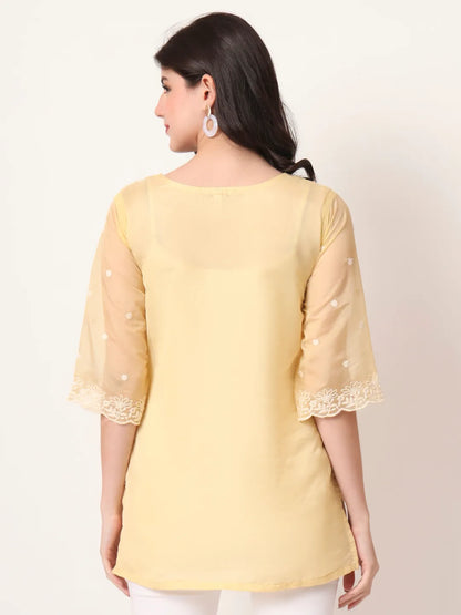 Yellow Thread Work Organza Top