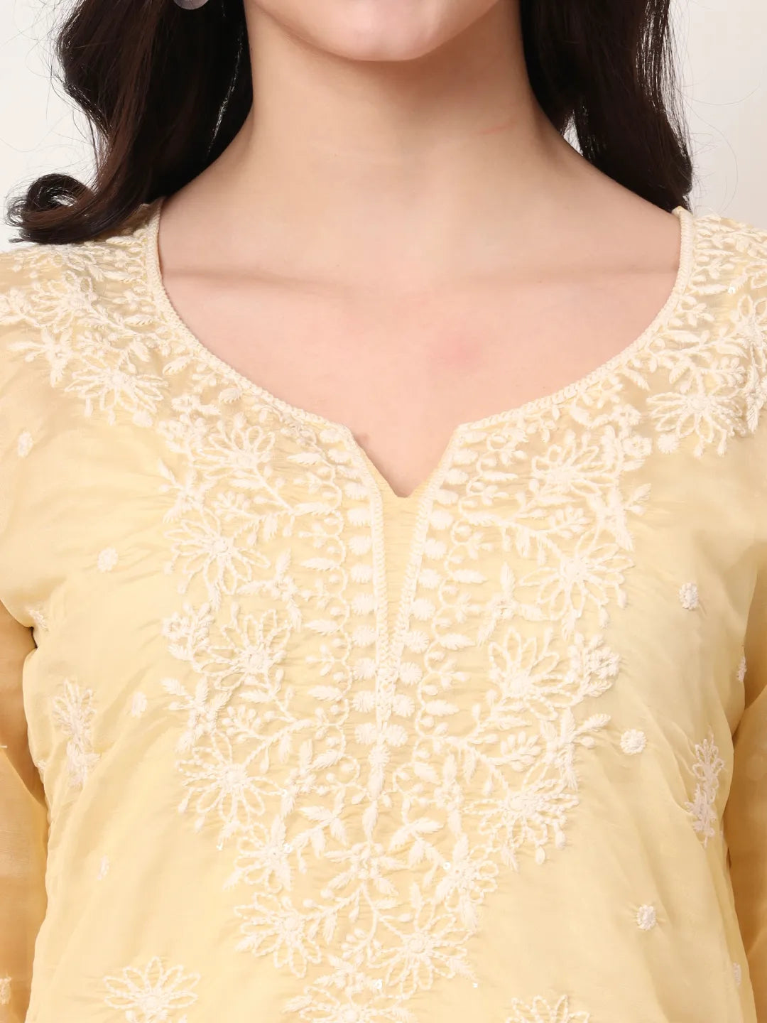 Yellow Thread Work Organza Top