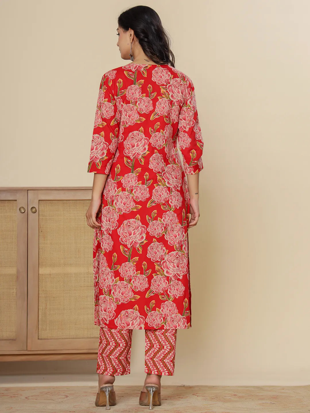 Red Pure Cotton Kurta Dupatta Pant Set