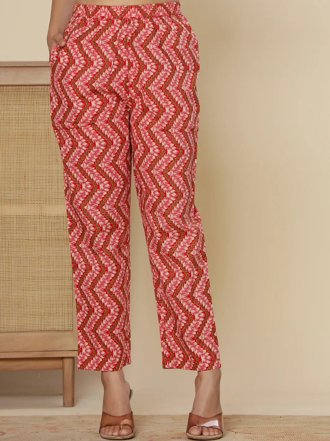 Red Pure Cotton Kurta Dupatta Pant Set