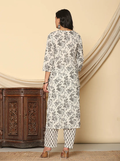 Grey Pure Cotton Kurta Dupatta Pant Set