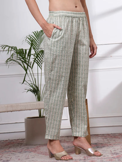 Green Pure Cotton Ethnic Motifs Straight Kurta Trouser Dupatta Set