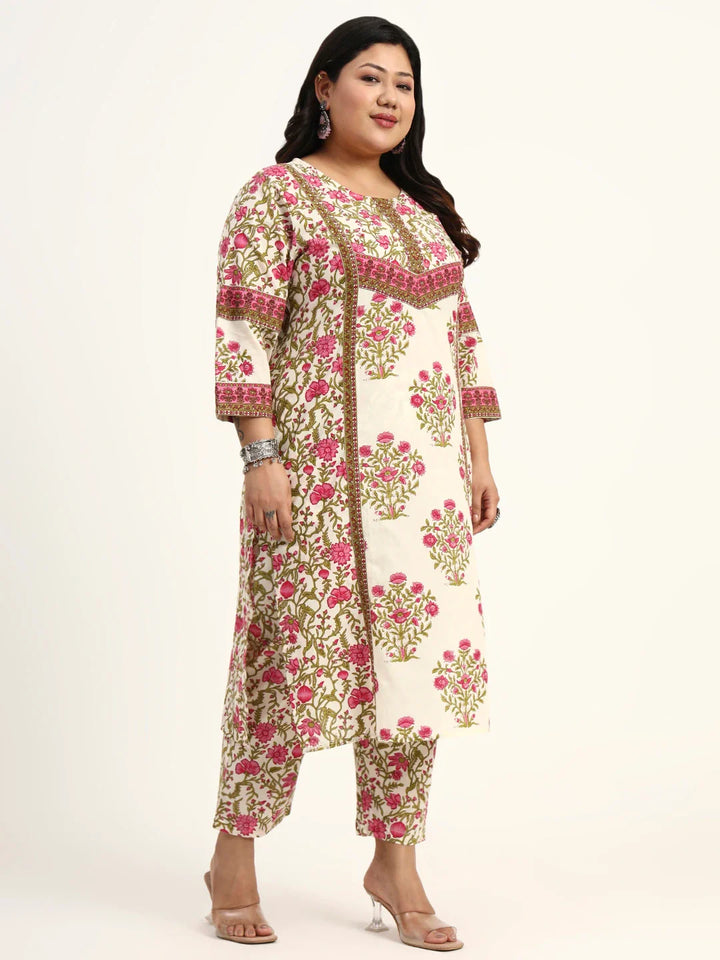 Pure Cotton Floral Sequins Work Kurta Dupatta Set