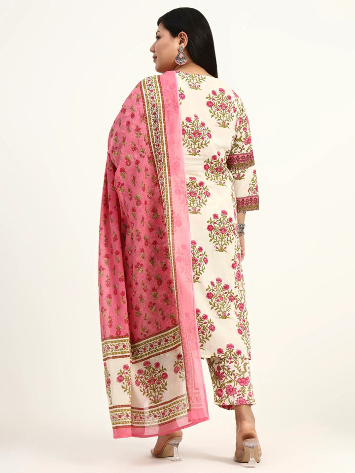 Pure Cotton Floral Sequins Work Kurta Dupatta Set
