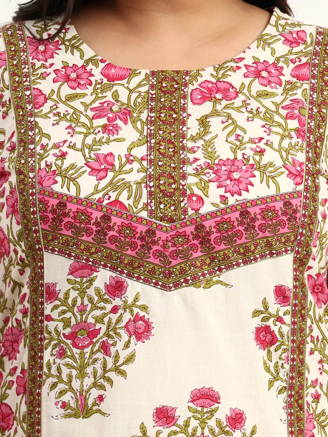 Pure Cotton Floral Sequins Work Kurta Dupatta Set