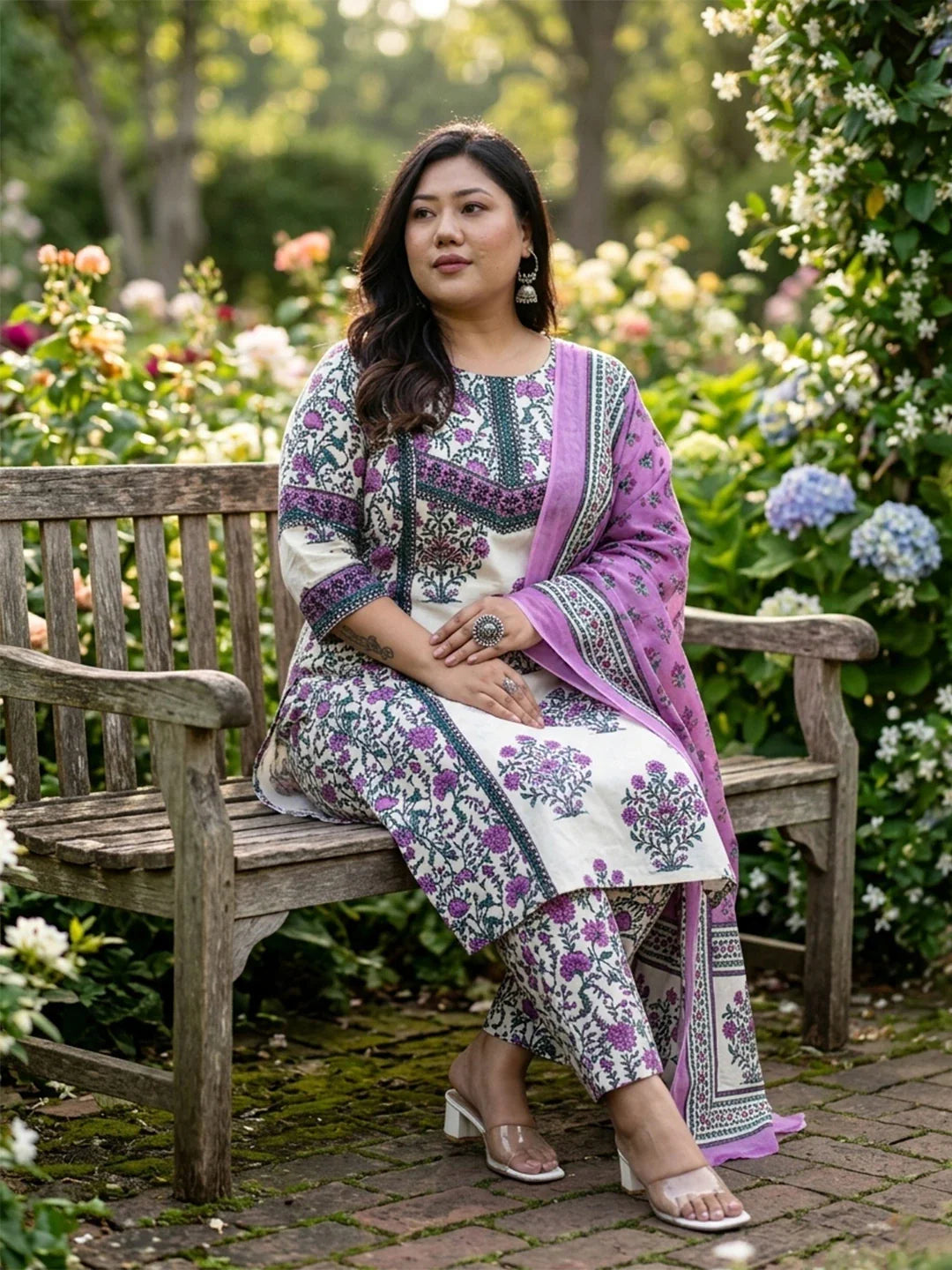 Cotton Kurta Dupatta Set (Plus Size)
