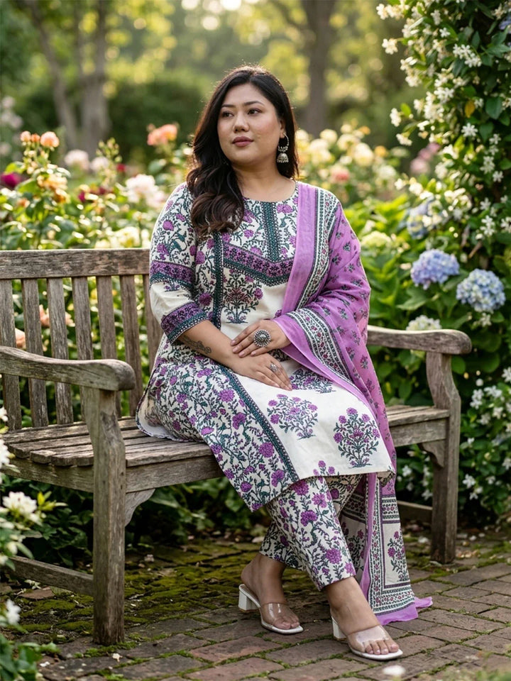 Cotton Kurta Dupatta Set (Plus Size)