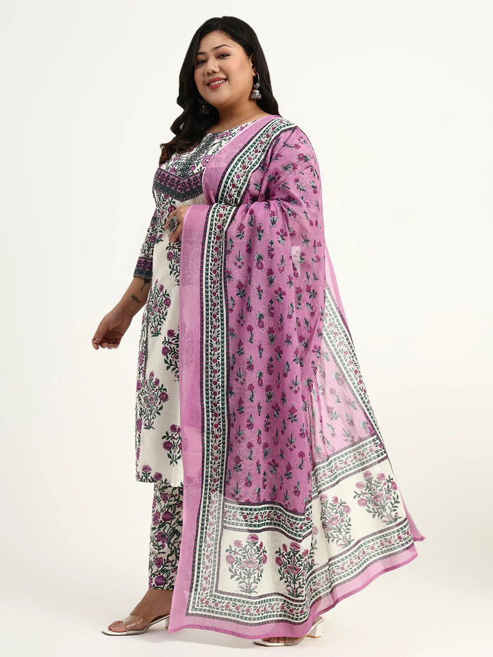 Cotton Kurta Dupatta Set (Plus Size)