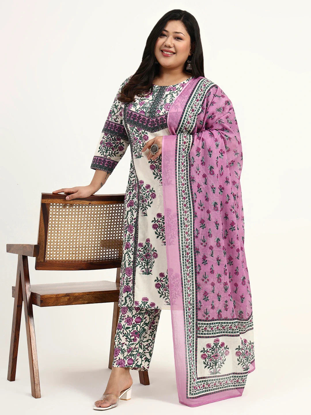 Cotton Kurta Dupatta Set (Plus Size)