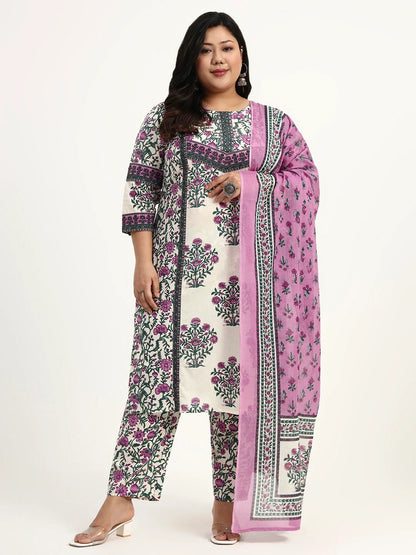 Cotton Kurta Dupatta Set (Plus Size)