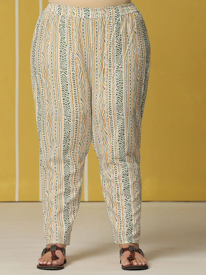 Green Cotton A-Line Plus Size Kurta Set