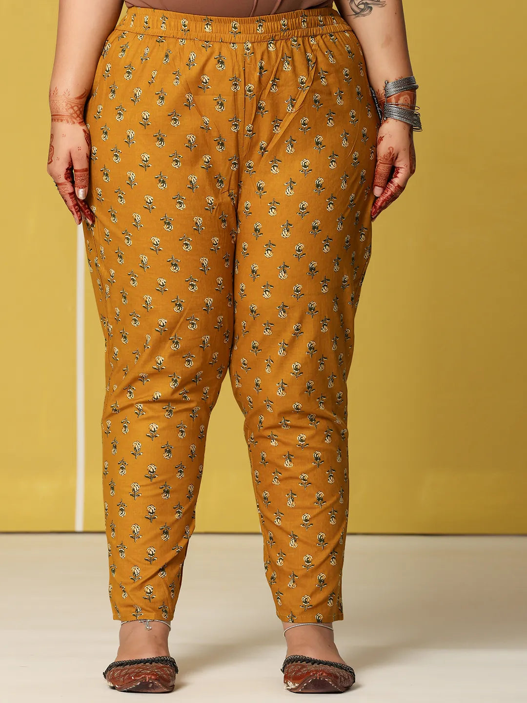 Yellow Cotton A-Line Plus Size Kurta Set