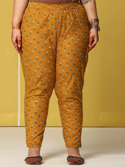 Yellow Cotton A-Line Plus Size Kurta Set