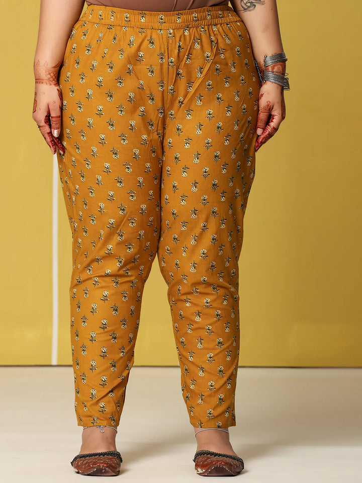 Yellow Cotton A-Line Plus Size Kurta Set