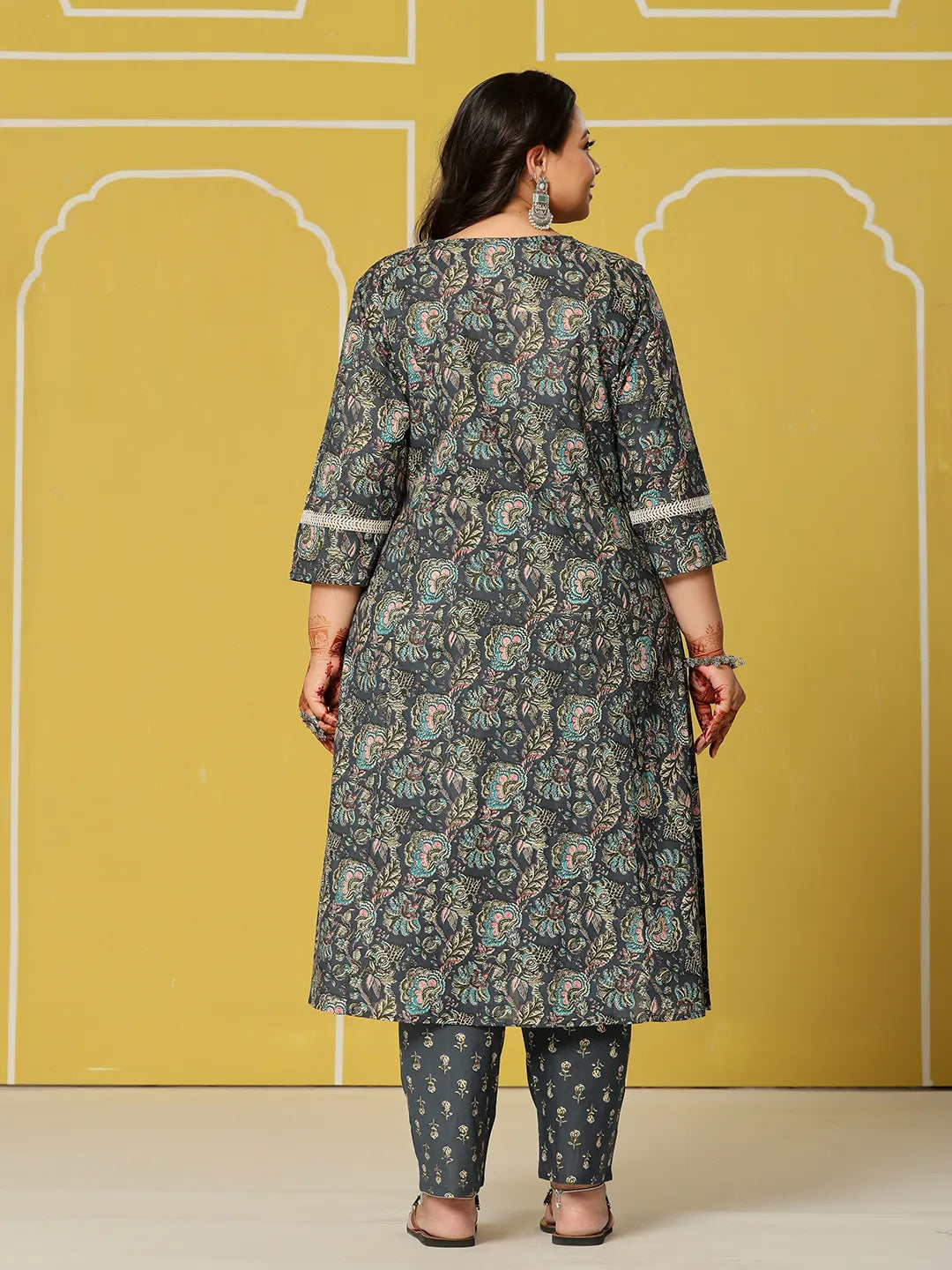 Navy Blue Cotton A-Line Plus Size Kurta Set