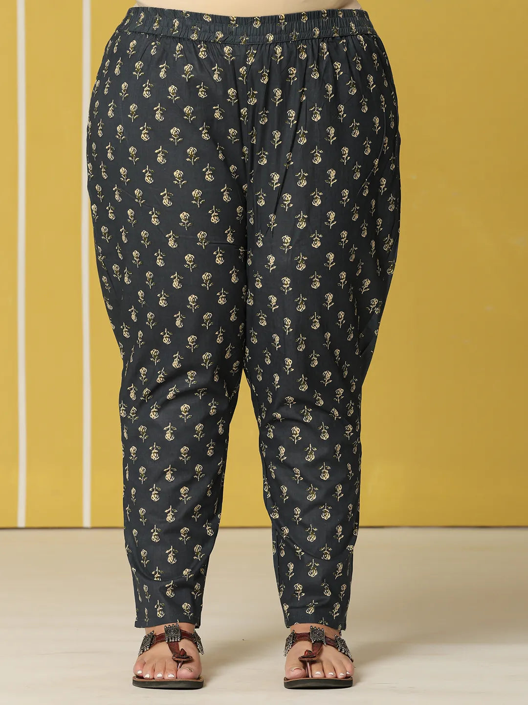 Navy Blue Cotton A-Line Plus Size Kurta Set