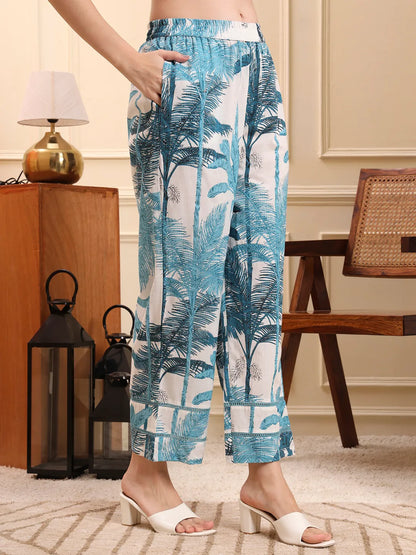 Blue Textured Print Straight Kurta Trouser Set Kurta