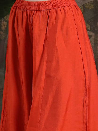 Orange Silk Blend Dori Embroidery Angrakha Kurta Set With Divider Palazzo