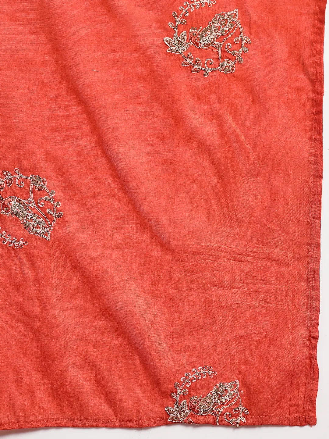 Orange Silk Blend Dori Embroidery Angrakha Kurta Set With Divider Palazzo