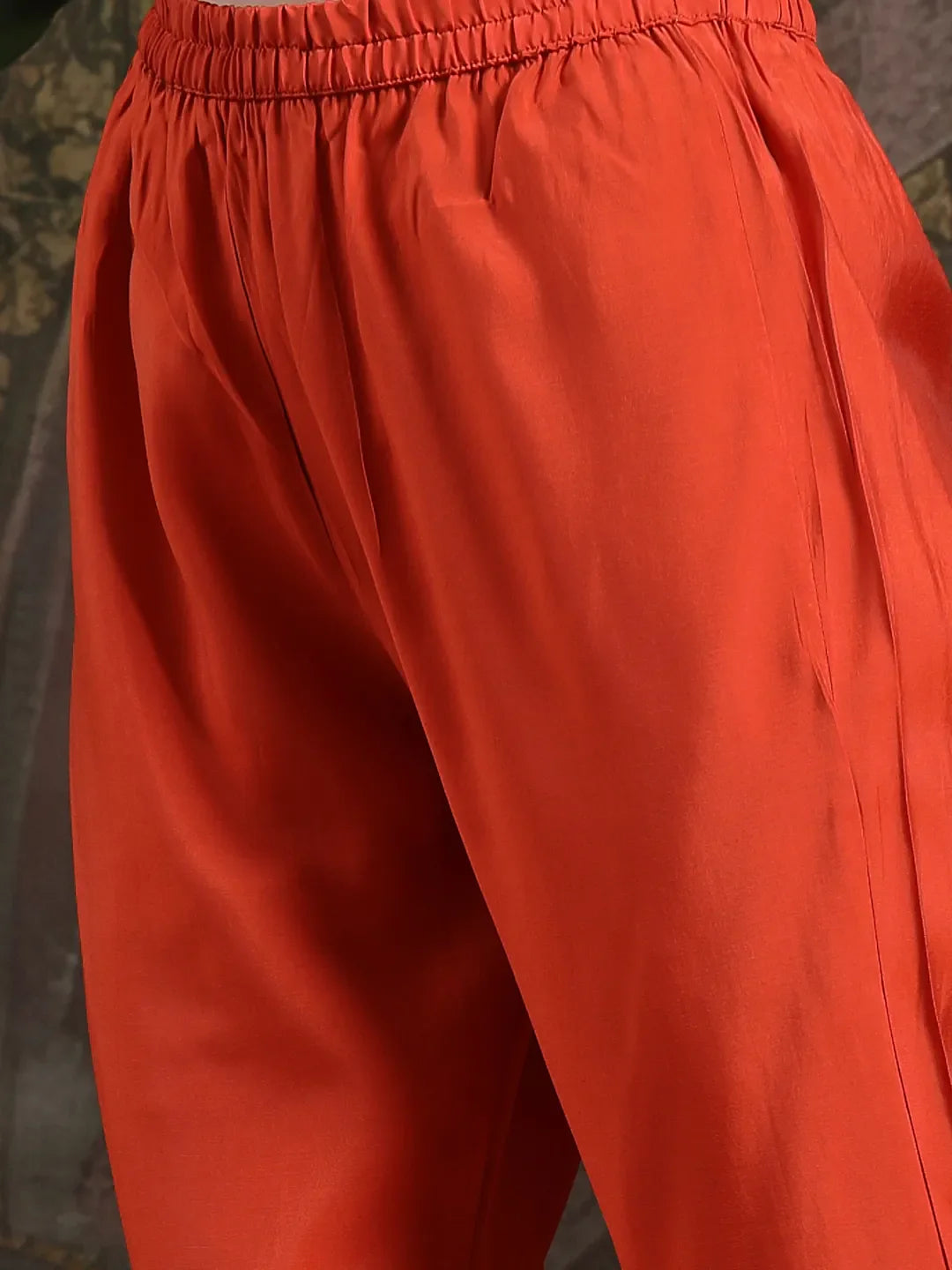 Orange Silk Blend Kurta Dupatta Pant Set