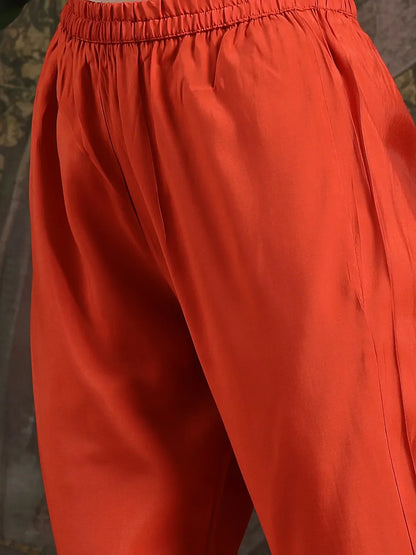 Orange Silk Blend Kurta Dupatta Pant Set