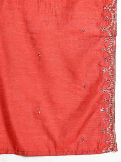 Orange Silk Blend Kurta Dupatta Pant Set
