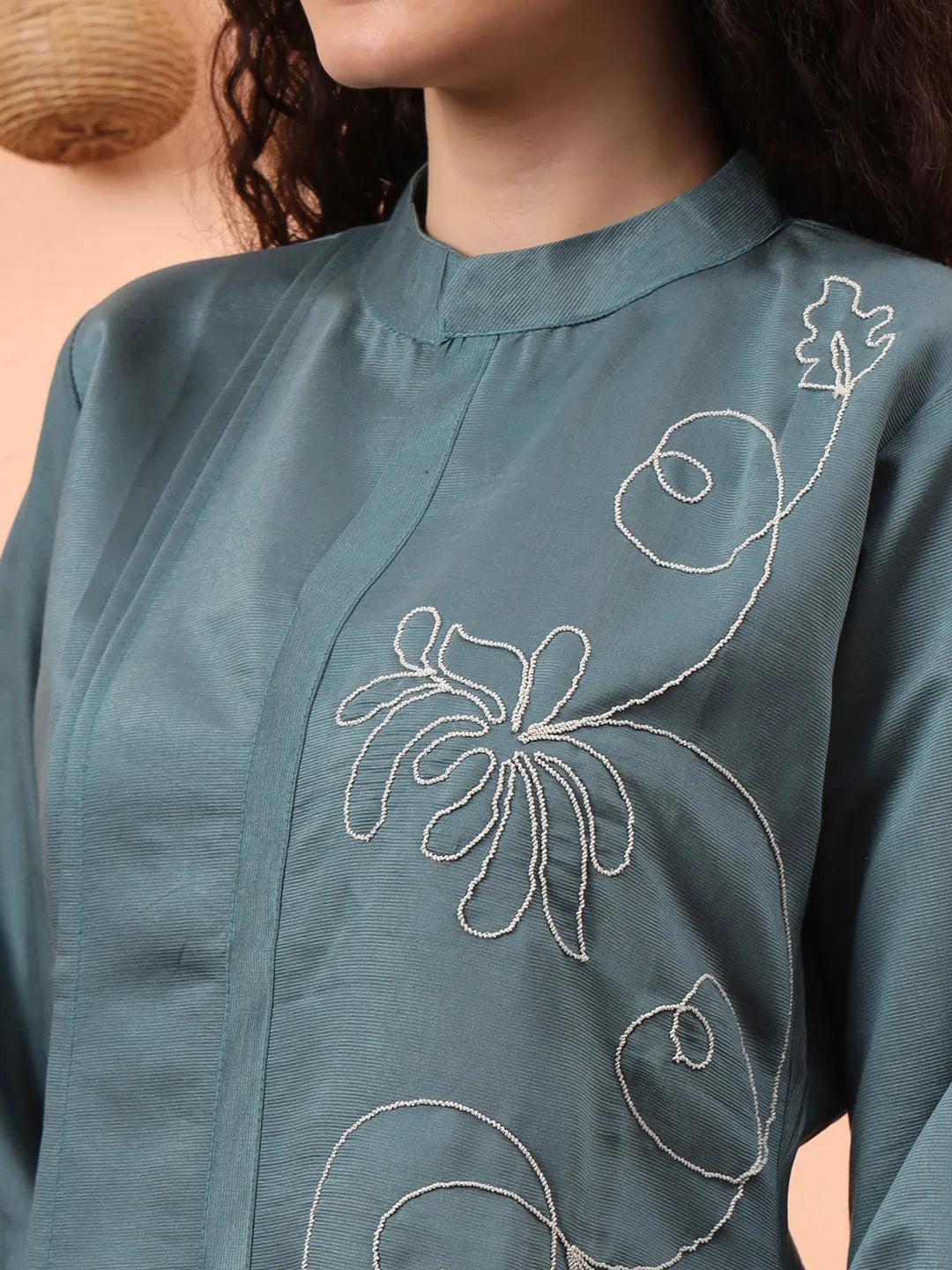 Blue Silk Blend Thread Work Co-Ord Set