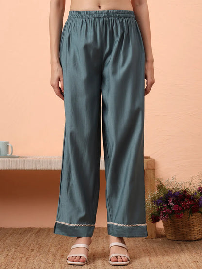 Blue Silk Blend Thread Work Co-Ord Set