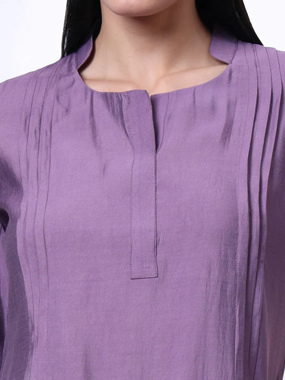 Purple Thread Work Pure Silk Blend Tunic And Trouser Co-Ord Set