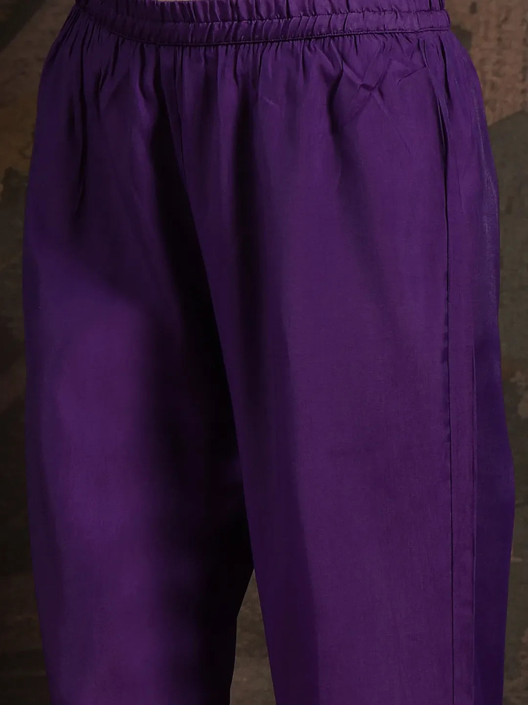 Purple Embroidered A-Line Kurta Trouser Dupatta Set