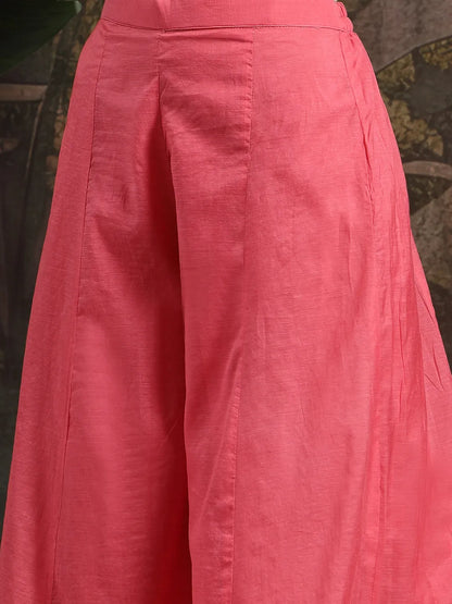 Pink Silk Blend Embroidered Straight Kurta Dupatta Palazzo Set