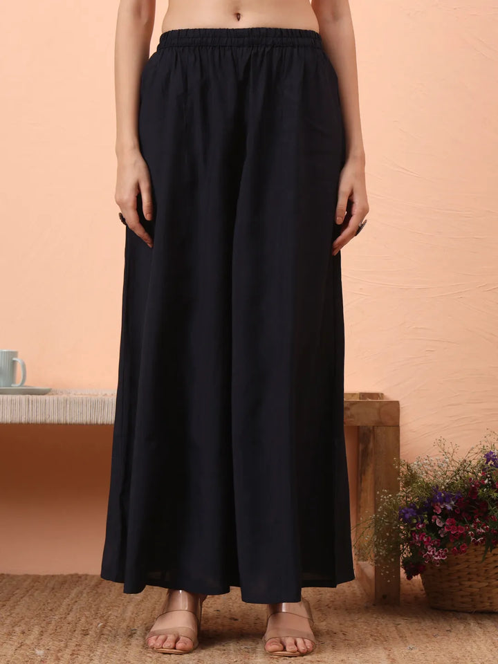 Navy Silk Blend Piping Design Anarkali Kurta Dupatta Palazzo Set