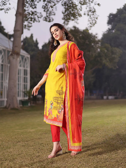 Cotton Lime Green Pakistani Straight Kurta Trouser Dupatta Set