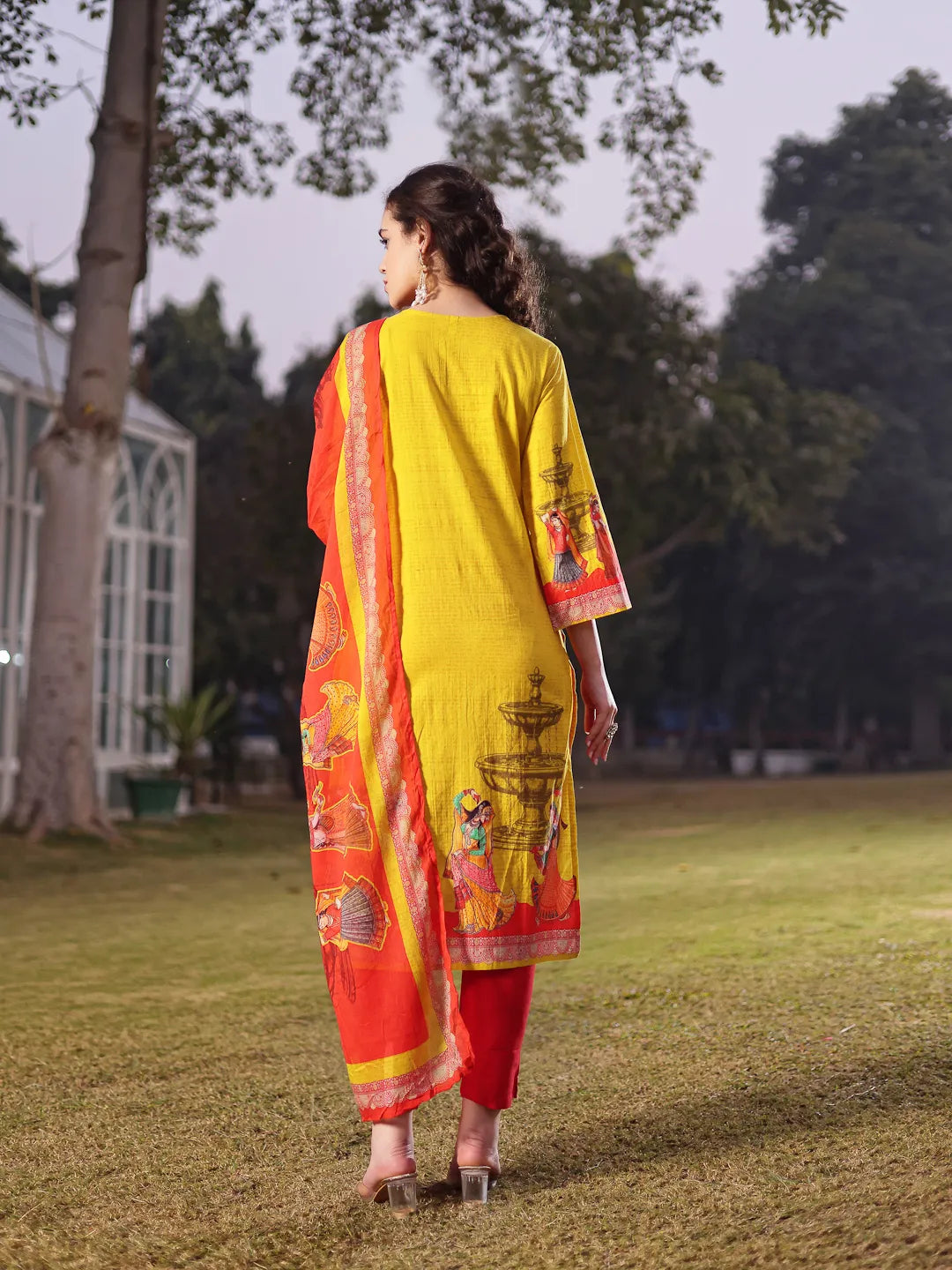 Cotton Lime Green Pakistani Straight Kurta Trouser Dupatta Set