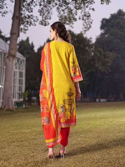 Cotton Lime Green Pakistani Straight Kurta Trouser Dupatta Set