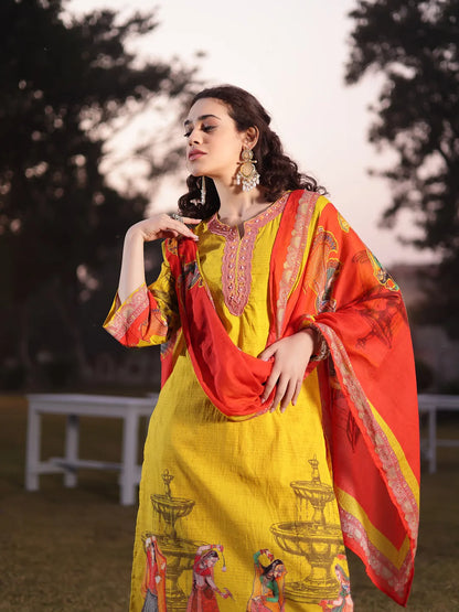 Cotton Lime Green Pakistani Straight Kurta Trouser Dupatta Set