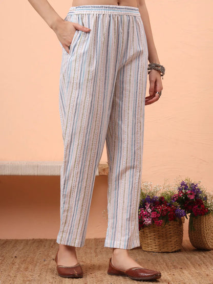 Blue And White Pure Cotton Kurta Dupatta Pant Set