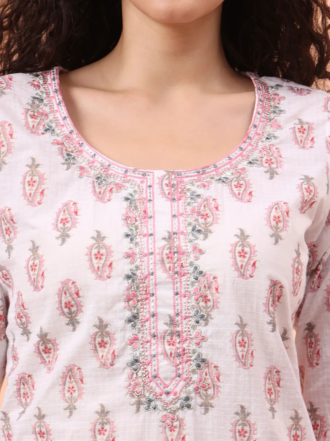 Pink And White Pure Cotton Kurta Dupatta Pant Set