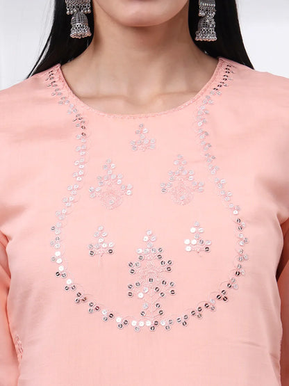 Silk Blend Peach Straight Kurta Dupatta Pant Set Cotton Lining Kurta