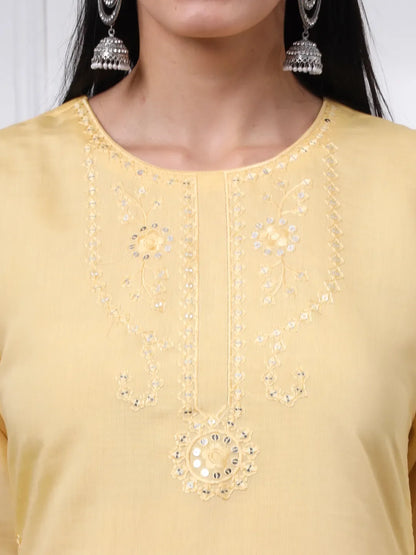 Butter Yellow Silk Blend Straight Kurta Dupatta Pant Set Cotton Lining Kurta