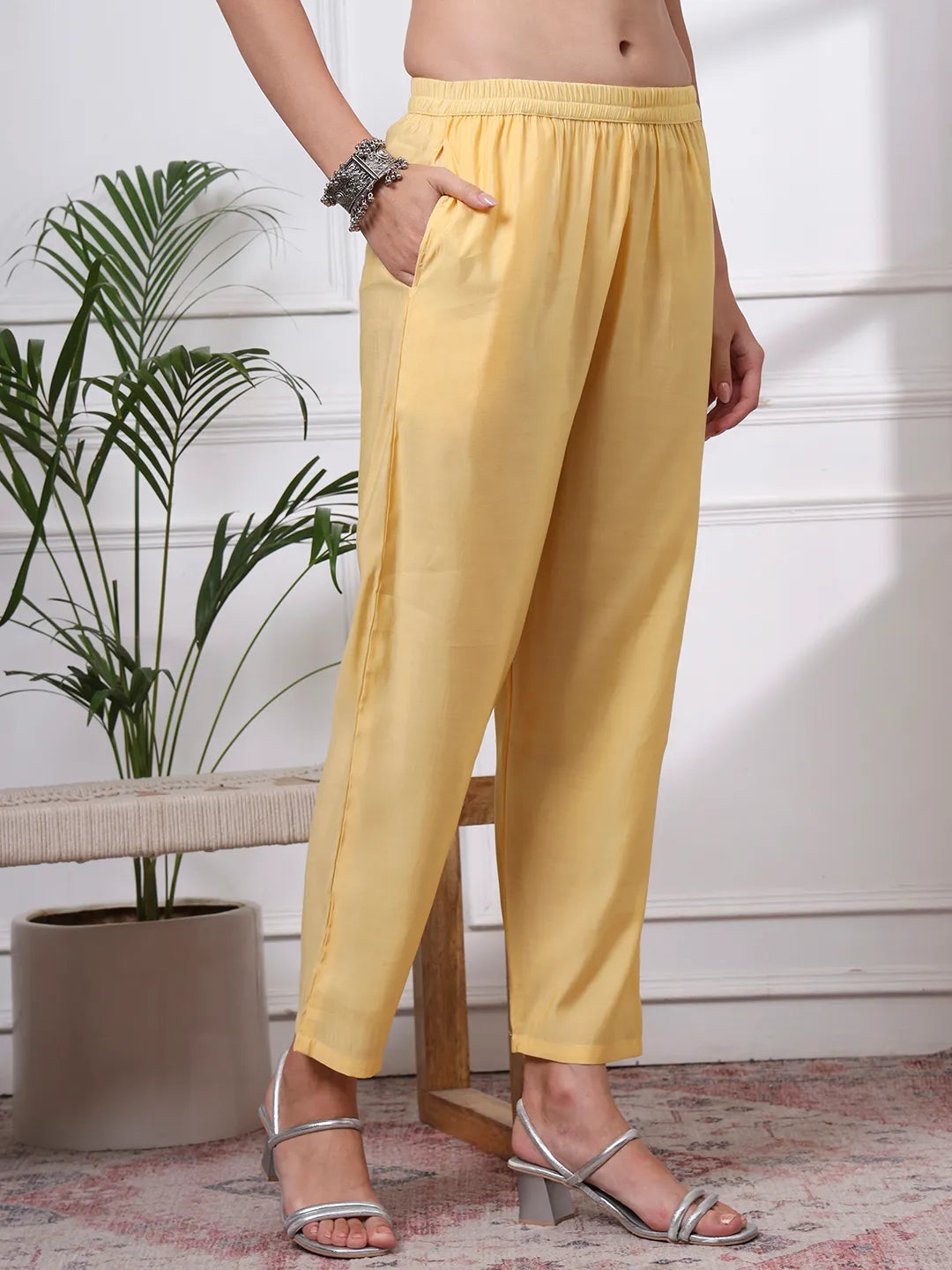 Butter Yellow Silk Blend Straight Kurta Dupatta Pant Set Cotton Lining Kurta