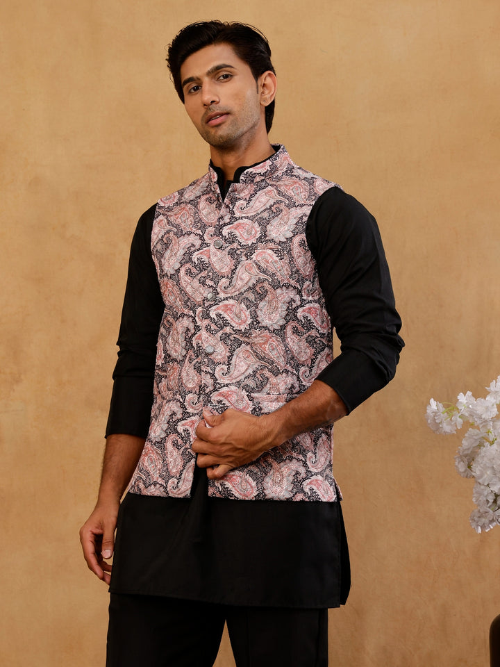 Men Paisley Embroidered Cotton Blend Nehru Jacket