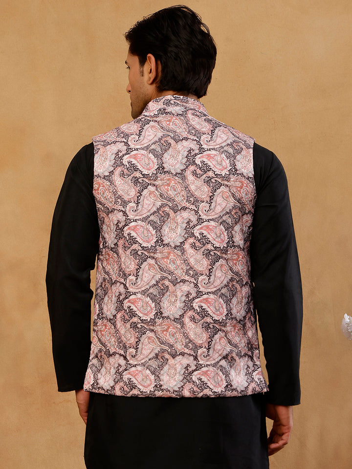 Men Paisley Embroidered Cotton Blend Nehru Jacket