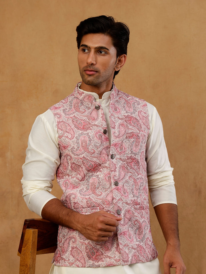 Men Paisley Embroidered Cotton Blend Nehru Jacket