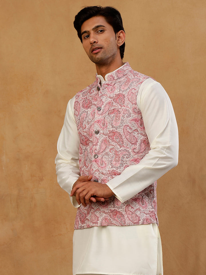 Men Paisley Embroidered Cotton Blend Nehru Jacket